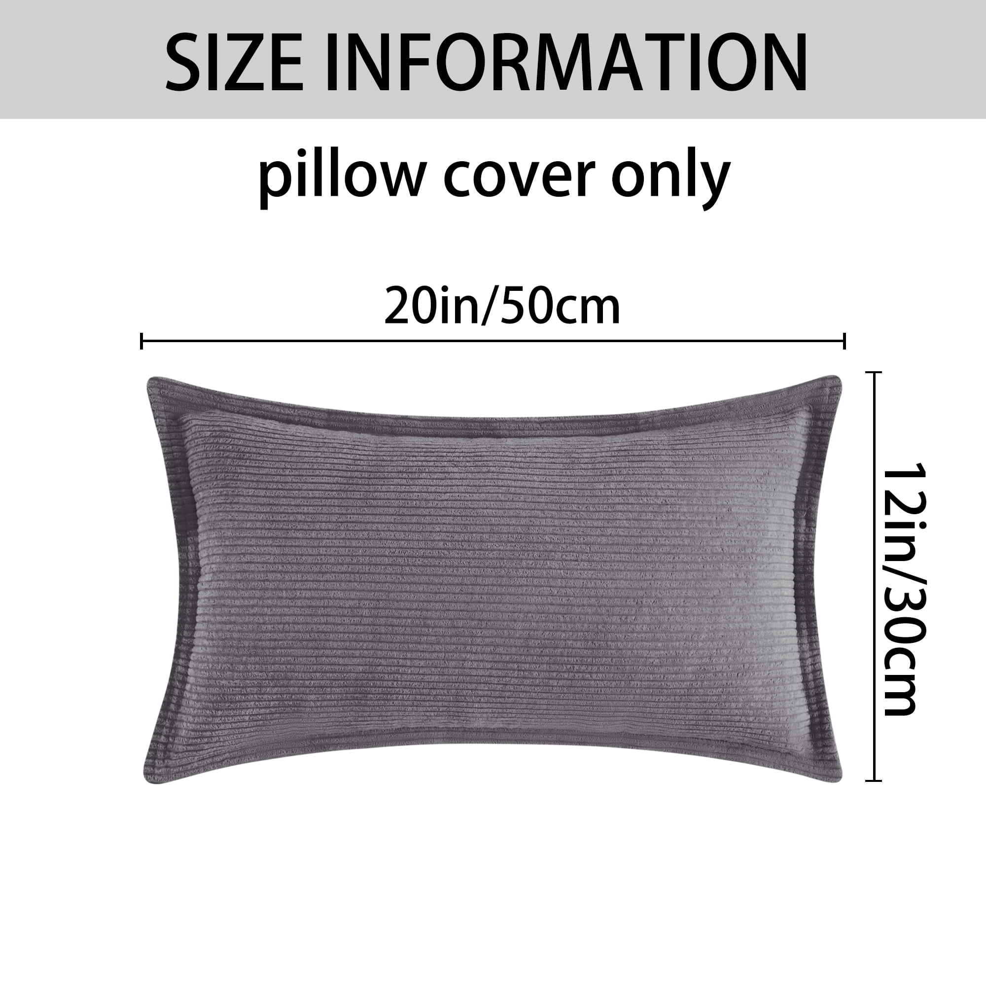 Unique Bargains 2Pcs Decorative Throw Pillow Covers for Couch Bed Grey 12" x 20"