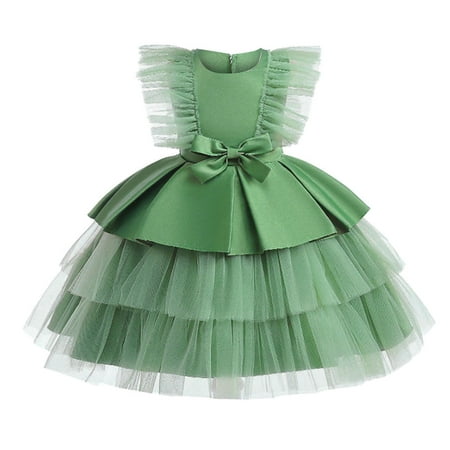 

FAIWAD Toddler Girl Dress Sleeveless Lace Patchwork Bowknot Layering Dress for Party Wedding for 3-10 Years