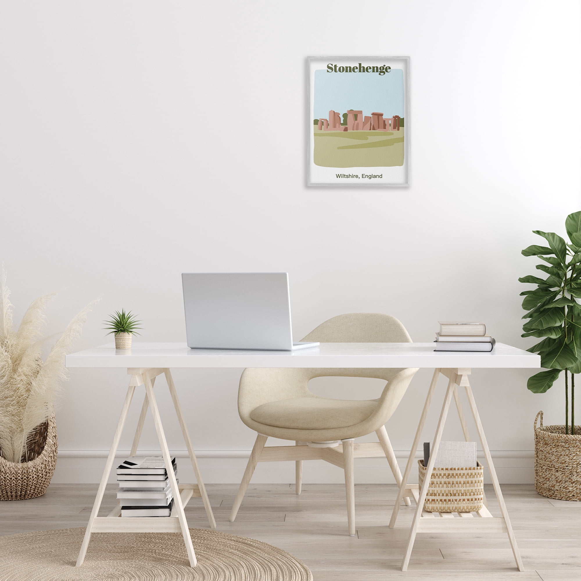Stupell Industries Stonehenge Landmark Architecture Town & City Painting Gray Framed Art Print Wall Art, 16 x 20
