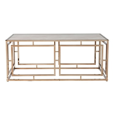 SEI Simondley Faux Marble Cocktail Table, 18"H x 43-3/4"W x 24"D, Champagne/Pale Gold