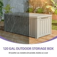 thumbnail image 3 of Uforic 120 Gallon Large Resin Deck Box, Lockable Outdoor Storage Boxes ,Waterproof, Light Brown, 3 of 8