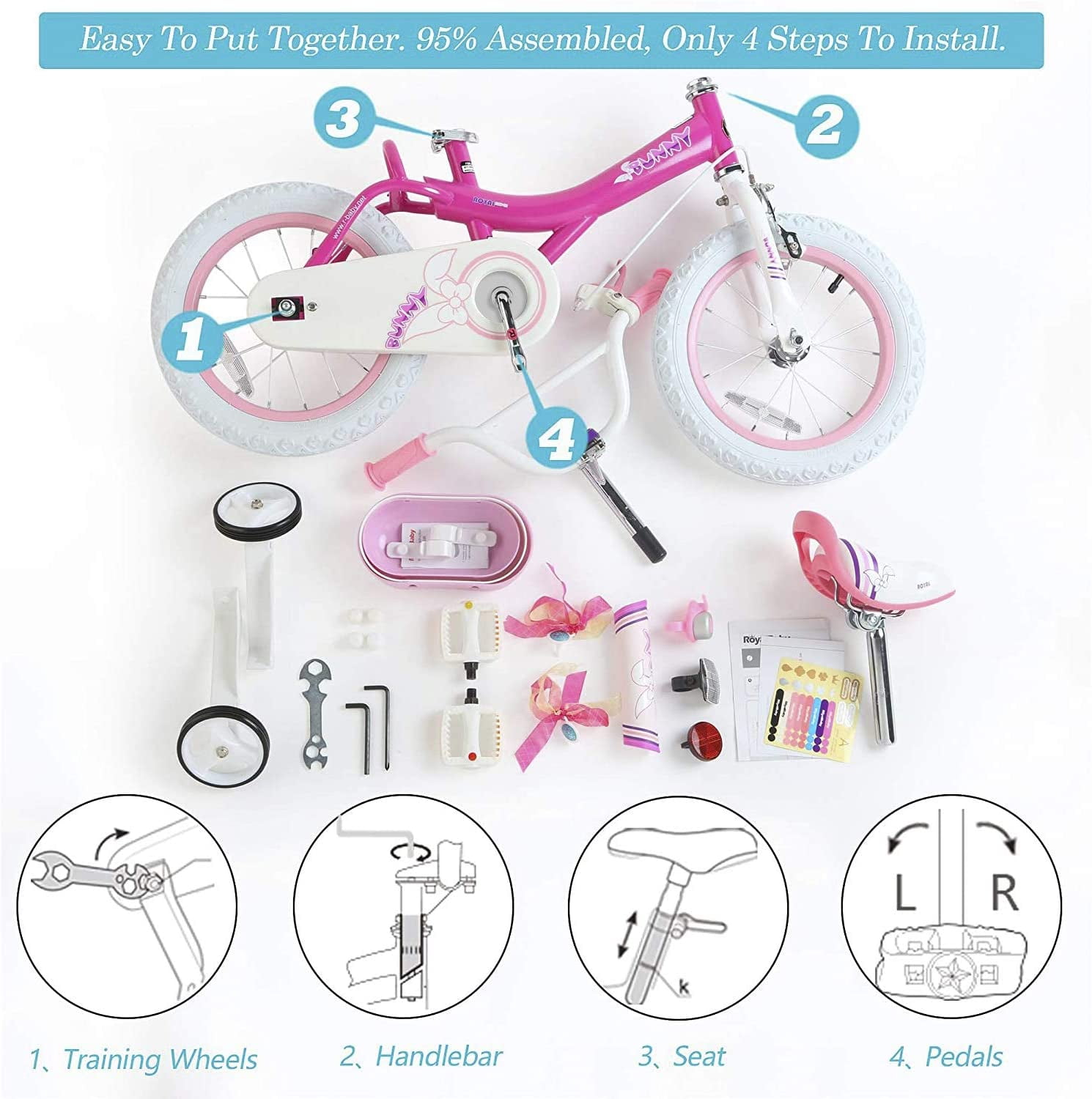 RoyalBaby Bunny 16 inch Girl's Bicycle Kids Bike for Girls Childrens Bicycle Fuchsia