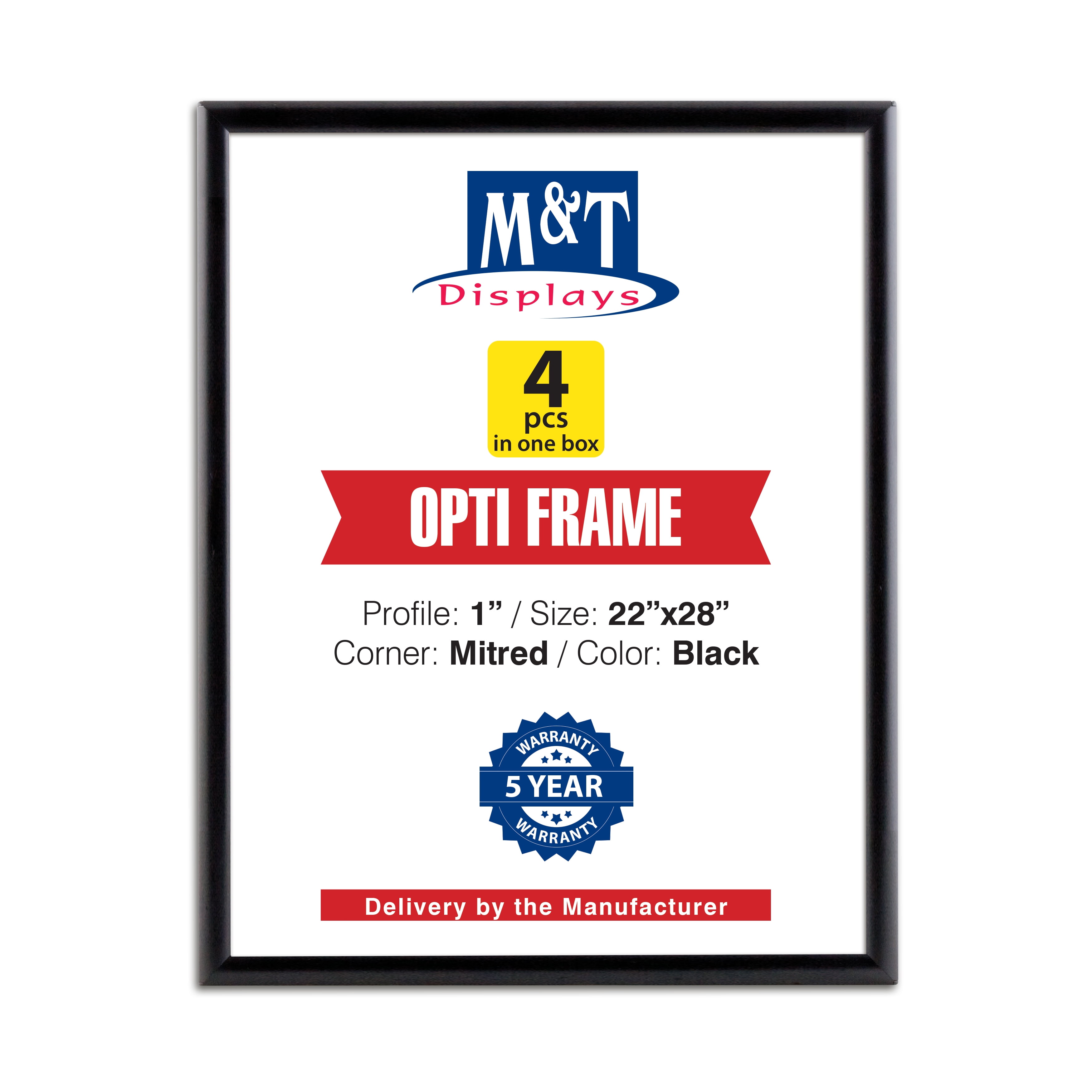 M&T Displays Opti Snap Poster Frame 22x28 Inch Black 1" Aluminum
