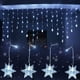 thumbnail image 2 of Cortina de luz de copo de nieve, 3,5 m, 96 luces LED, 8 modos de iluminación, decoración de ventanas, Navidad, boda, cumpleaños, hogar, patio, blanco frío, 2 of 5