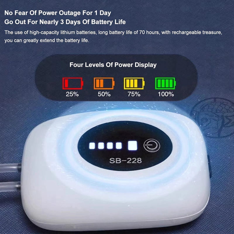 2X Aquarium Air Pump USB Rechargeable Oxygen Pump Fish Tank Bubbler High Capacity 4800MAh Battery, Double Vent Hole