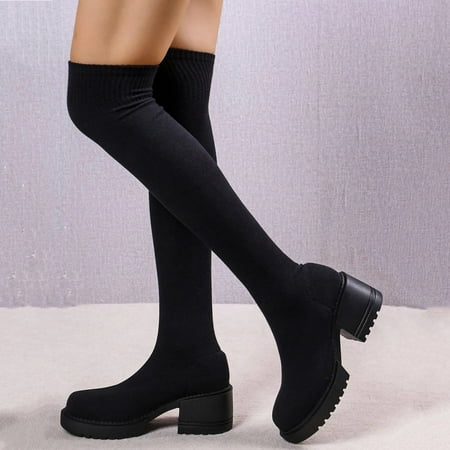 

LYCAQL Womens Shoes Women Minimalist Heeled Sock Boots Long Boots Ladies Knee Length Thigh High Boots with Belt for Women Wide Calf (Black 7.5)