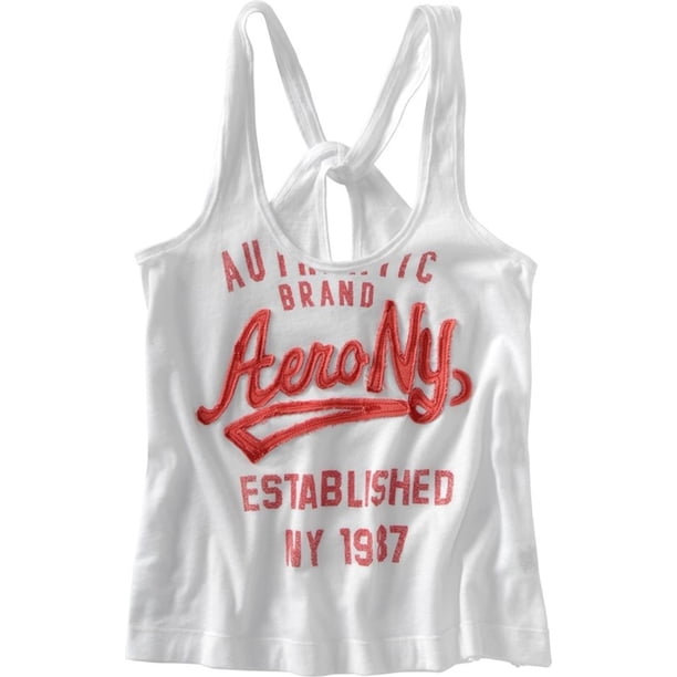 Aeropostale - Camiseta sin mangas bordada para mujer, color blanco, talla mediana