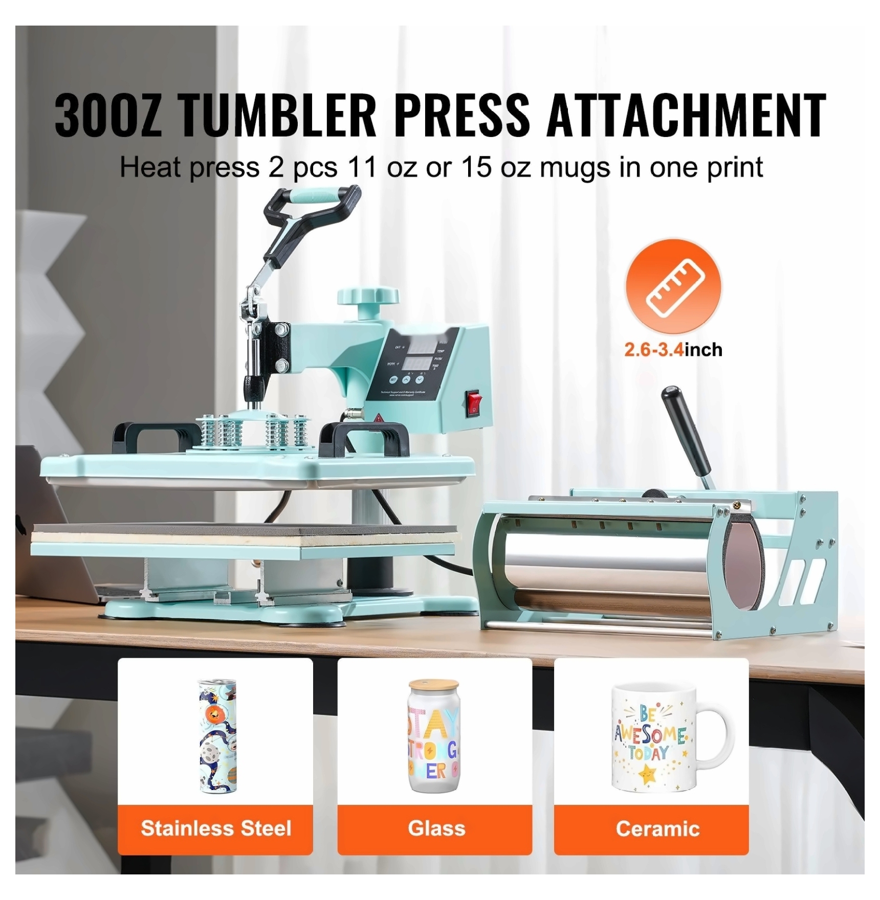 Heat Press Machine 12x15", 8 in 1 with 30oz Tumbler Press - T-Shirts, Mugs, Hats - Versatile DIY Crafting & Personalization