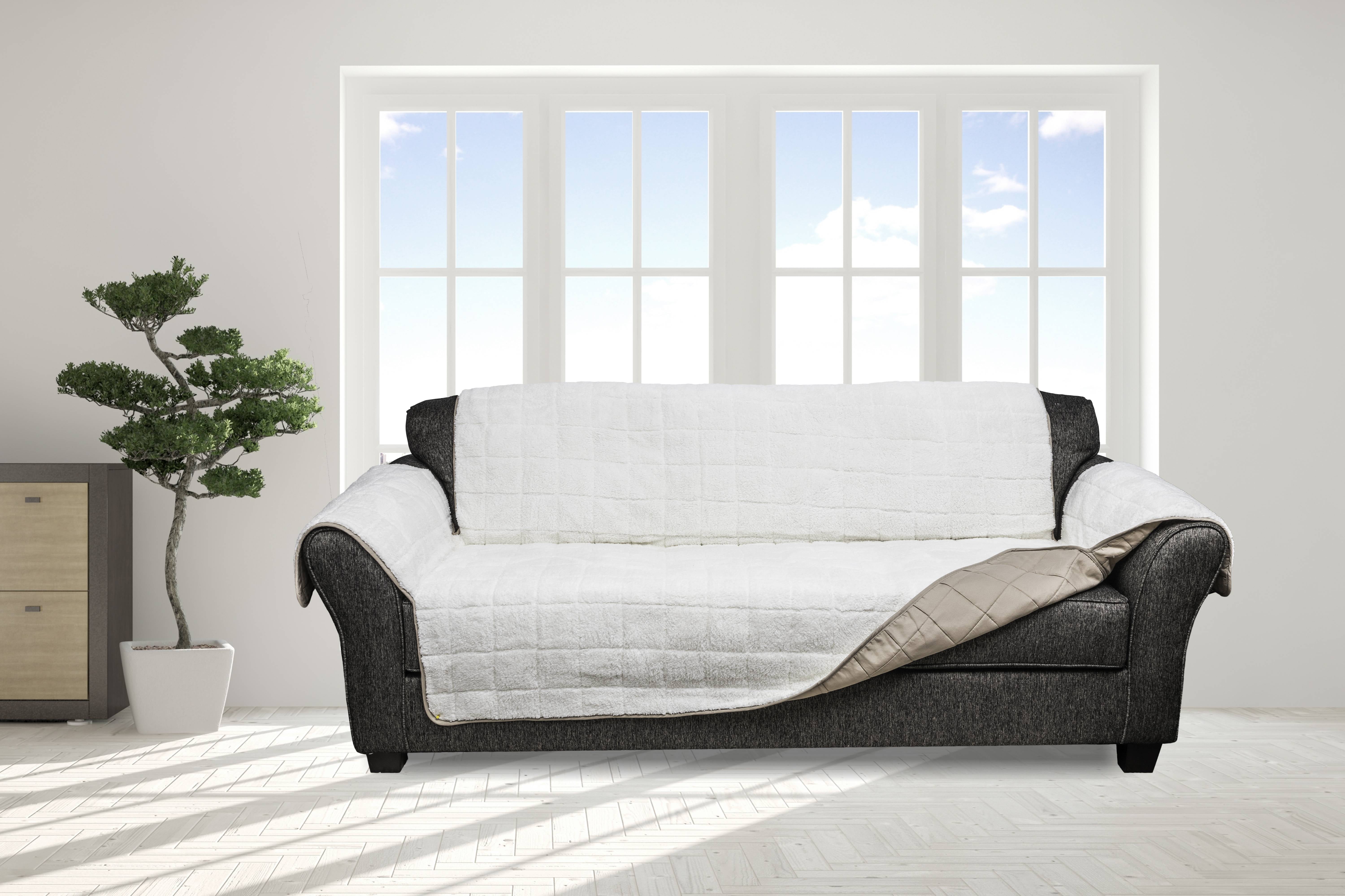 Jeremy Sherpa Reversible Water Resistant Sofa Cover in Taupe