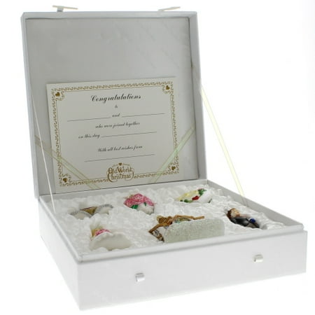 Christmas Bones - Old World Christmas 14011 Wedding Collection Glass Ornament Boxed Gift Set