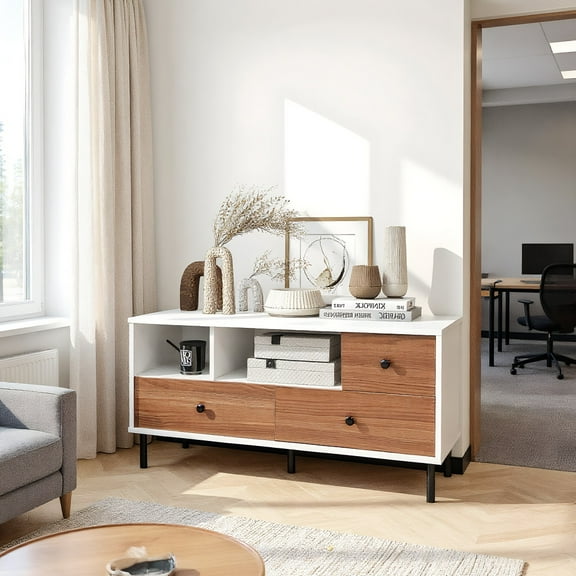 YYAo TV Stand, Television Console Table,Entertainment Center,Mid-Century TV Stand for 50-inch TVs with 2 Cubbies and 3 Drawers