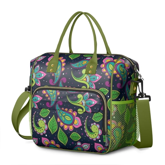 Boho Chic Large Insulated Tote Bag - Leakproof Thermal Lunch Bag with Multi-Compartment for Work, Gym & Outdoor (Ethnic Mandala Design)