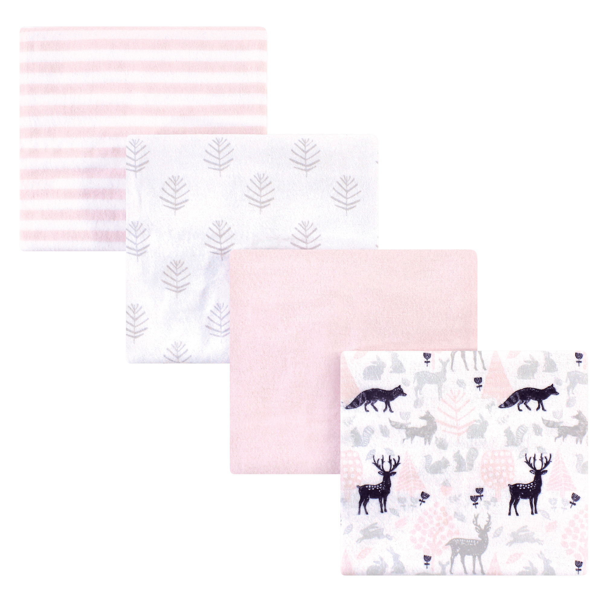 Hudson Baby Flannel Receiving Blanket, 4 Pack, Linocut/Woodland Girl