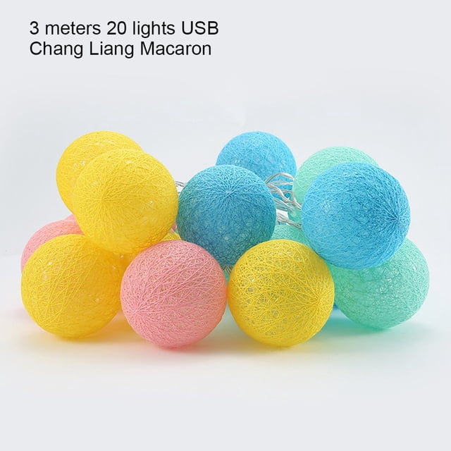 Light Ball Cotton Decoration String Light Hanging String Lamp for Party Wedding 3pcs Batteries Flashing Green