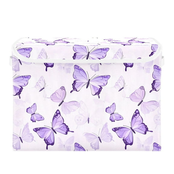 Purple Butterflies Flying Foldable Storage Bin with Lid and Handle Collapsible Storage Box 16.5 x 12.6 x 11.8 inches