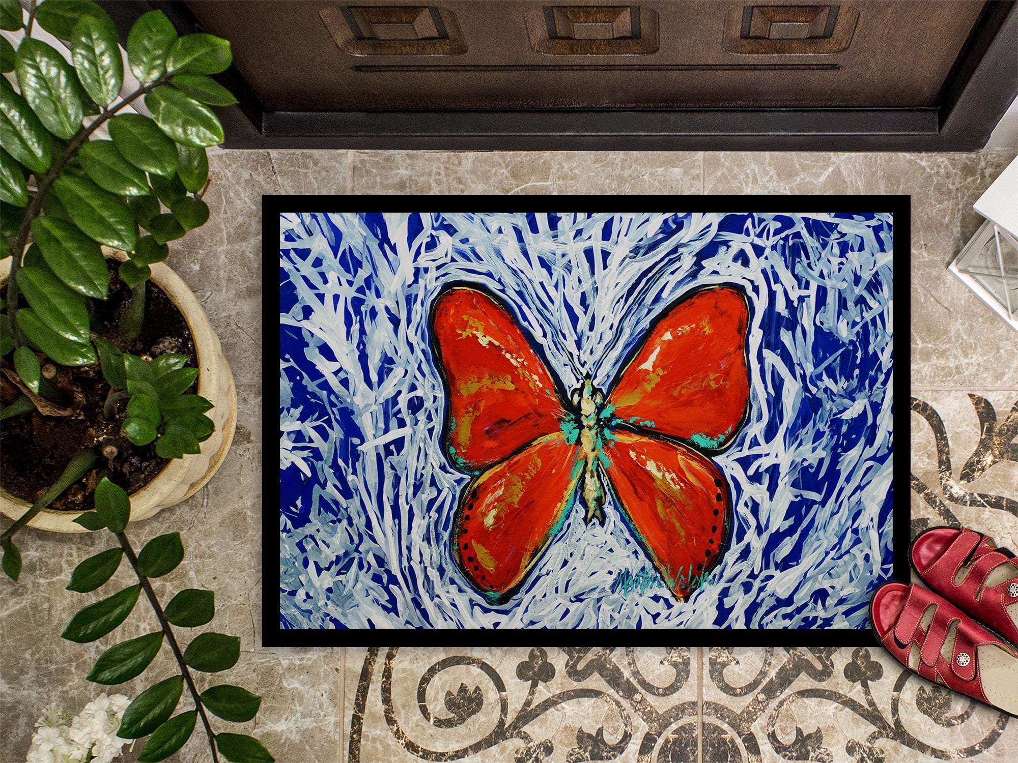 Carolines Treasures MW2116MAT 18 x 27 in. Red Glider Butterfly Doormat