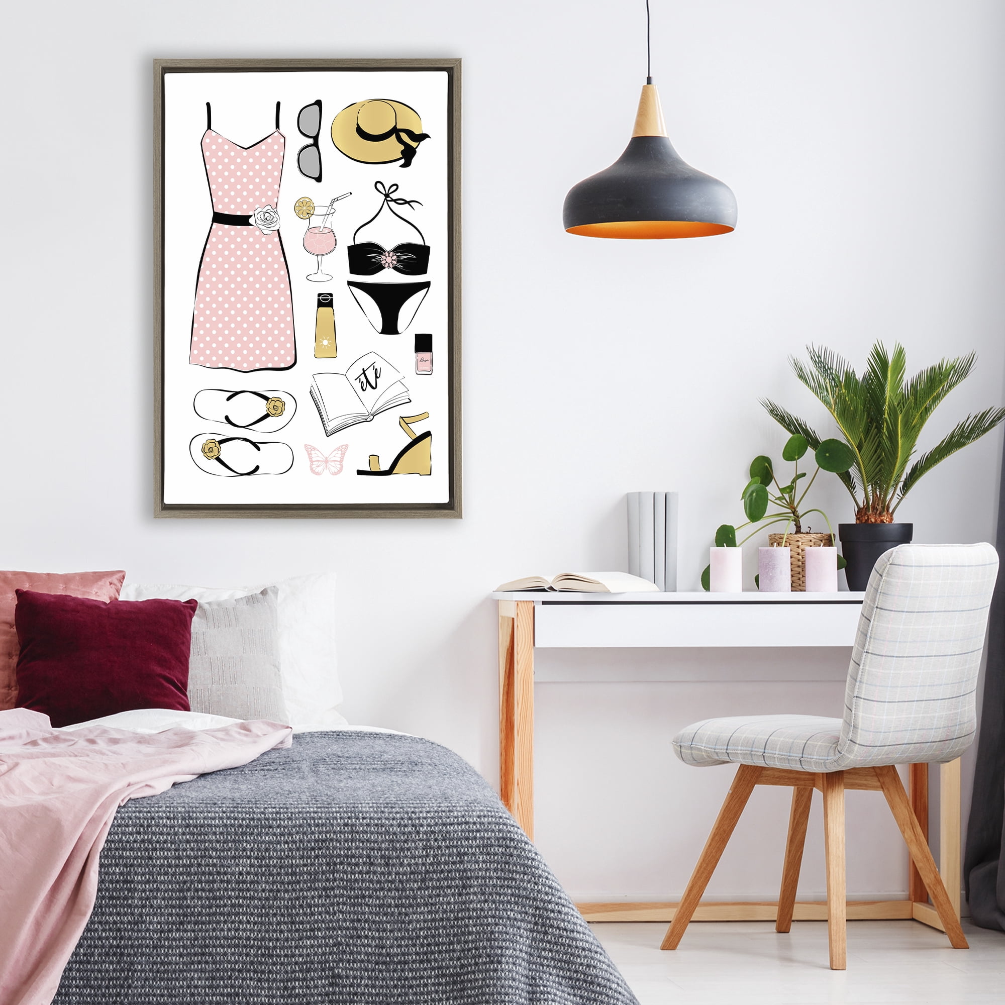 Stupell Industries Summer Vibes Necessities Brown Framed Floater Canvas Wall Art, design by Martina Pavlova