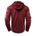 thumbnail image 3 of WTOBBY Men's Hooded Button-Up Long Sleeve T-Shirt Casual Three-Button Design, Comfortable Solid Color Top for Daily Wear, Layering, and Cool Weather Outfits,Wine 2XL, 3 of 6