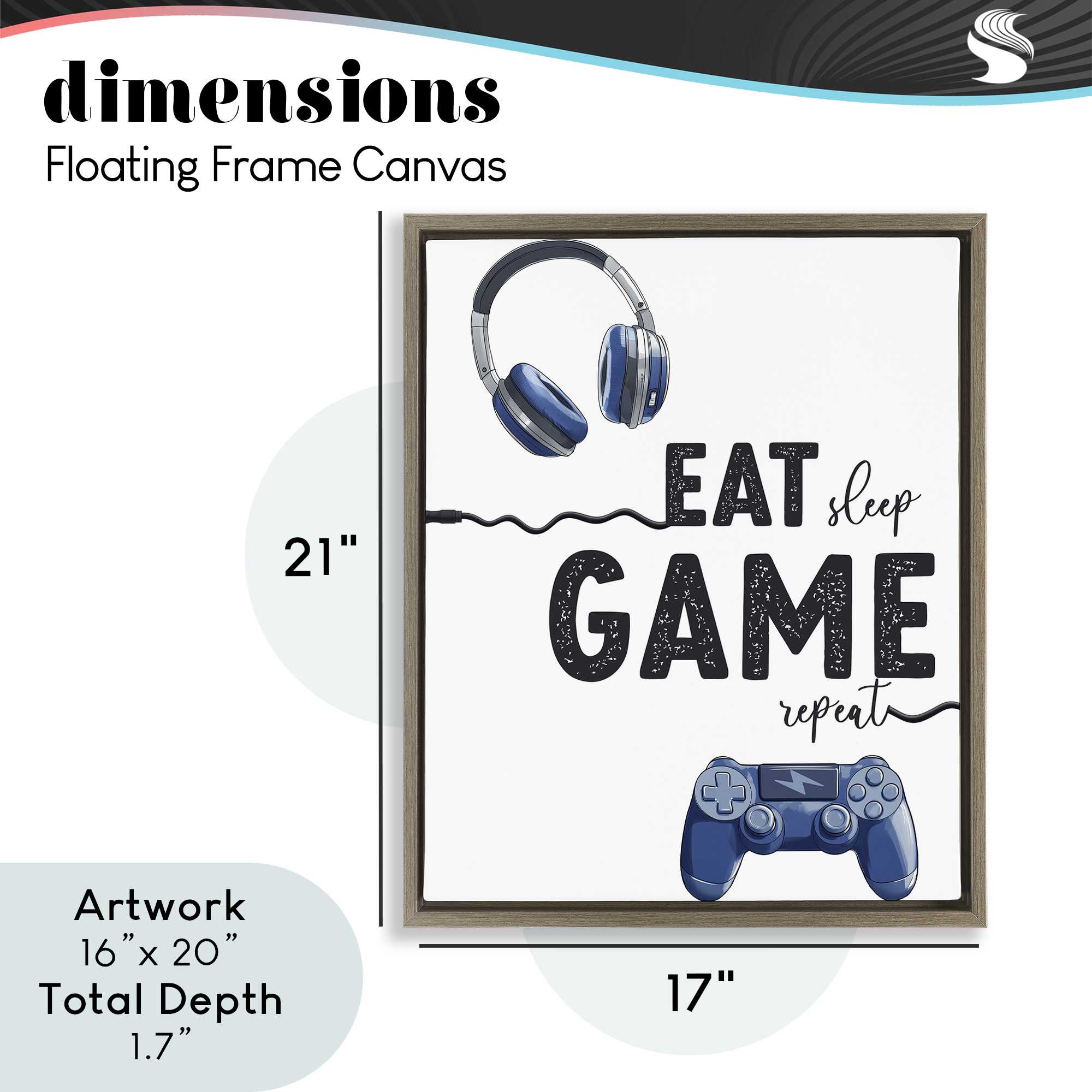 Eat Sleep Game Lifestyle Brown Framed Floater Canvas Wall Art, design by Christine Simpson Art