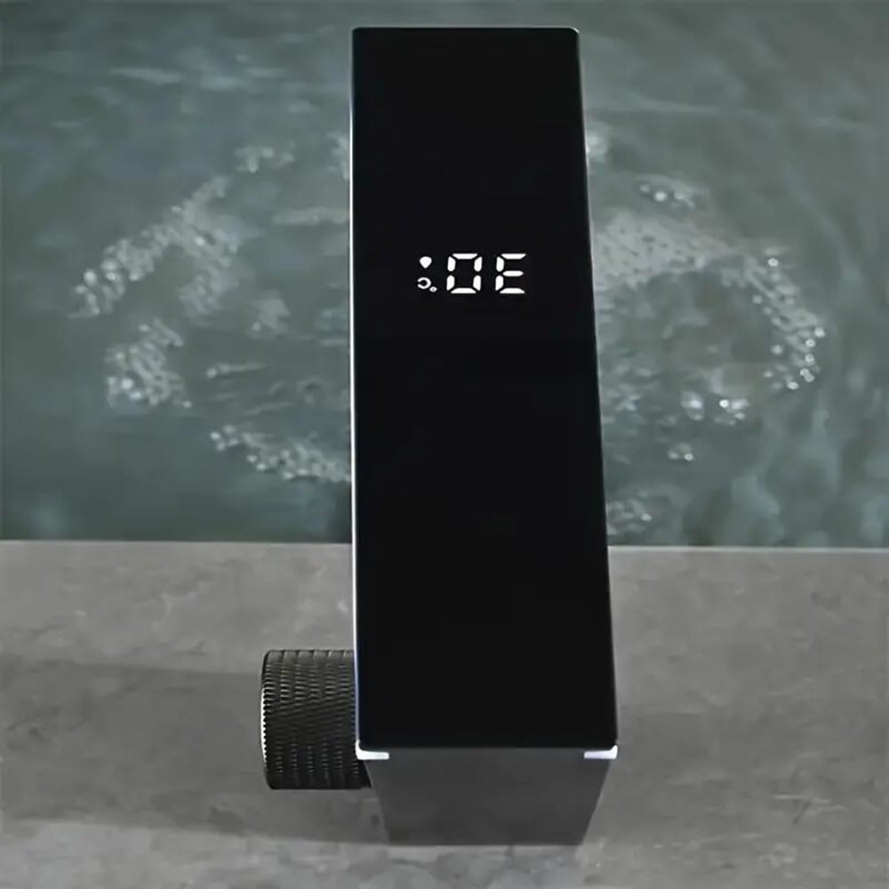 Black Bathroom Sink Faucet 1 Hole LED Temp Display Lavatory Vanity Mixer Taps