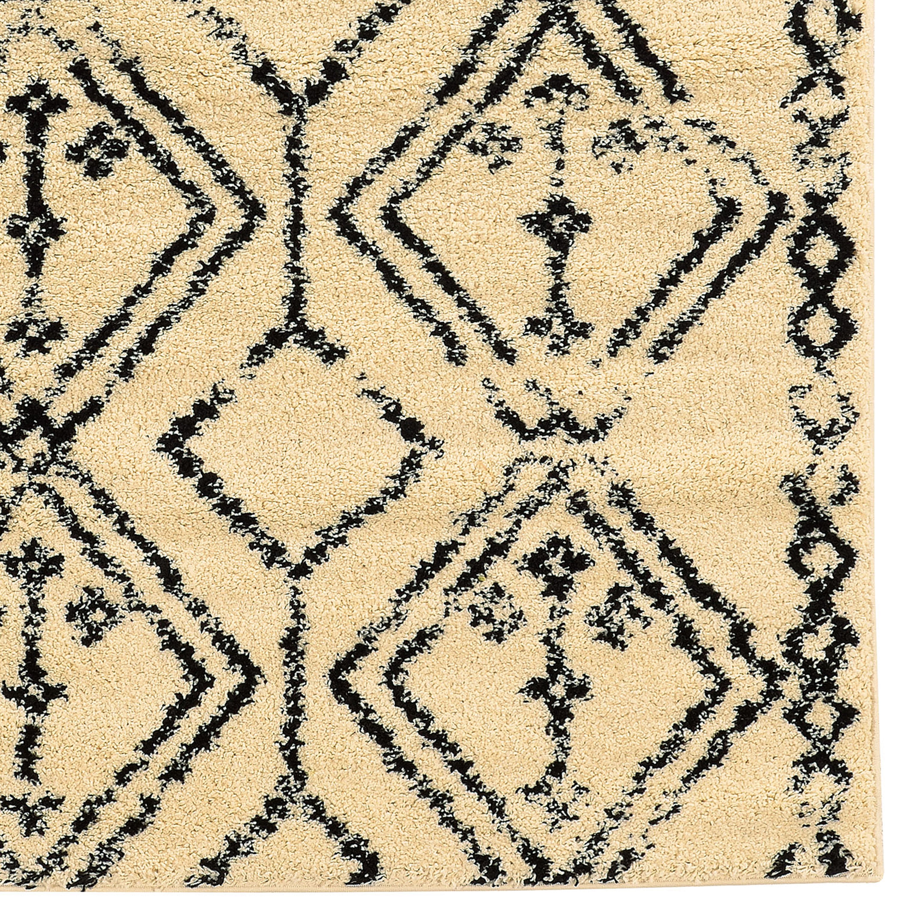 Moroccan Fes Ivory/Black Rug, Multiple Sizes