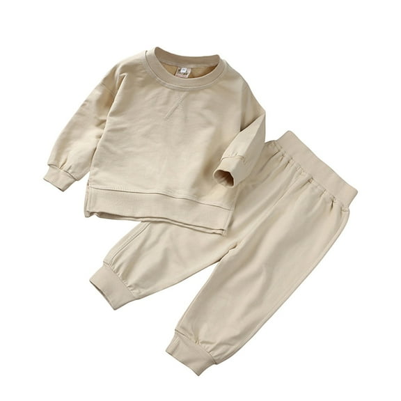 Toddler 2 Piece Outfit Sets Baby Girls' Fleece Sweatshirt and Jogger Set Kids Casual Winter Solid Long Sleeve Crew Neck Pullover Tops Joggers Sweatpants Matching Outfits