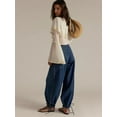 thumbnail image 6 of Women's Lotus Tube Jeans Mid Rise Baggy Wide Leg Jeans Ruffle Pleated Denim Pants with Drawstring, 6 of 8