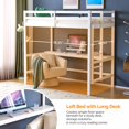 thumbnail image 4 of VINGLI Loft Bed with Desk, Wood Bunk Bed Twin Size with RGB LED for Adults, 2 Charging Station on High Guardrail and Desk,Wood Slat Support, White, 4 of 9