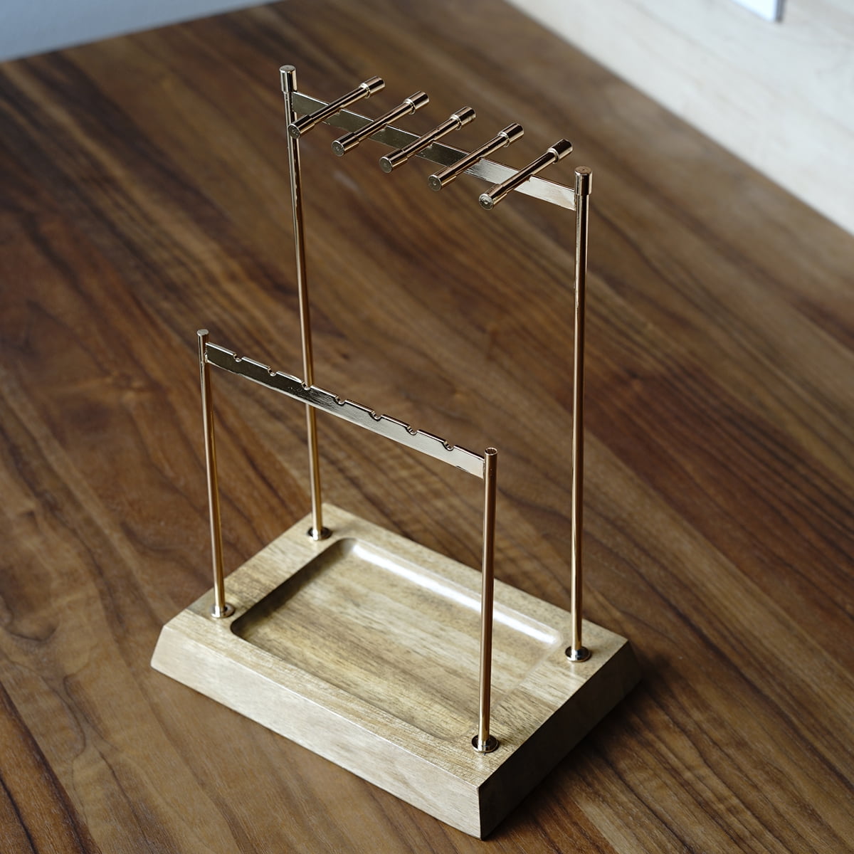 Hives and Honey Chandler 2-Tier Women's Jewelry Organizer Stand, Rose Gold Metal with Wood Base