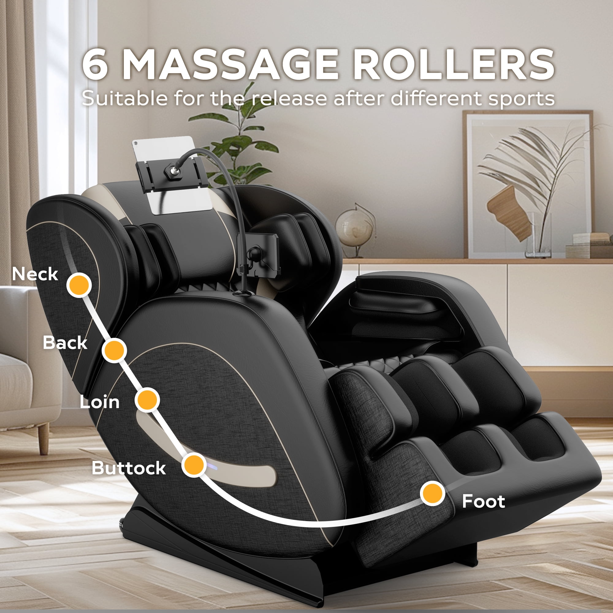 AENKYO Zero Gravity Full Body Massage Chair Recliner Includes Heating, Airbags, Bluetooth Speaker, Foot Roller, and Touch Screen Black