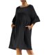 thumbnail image 1 of Vestido suelto con bolsillo de retazos y mangas acampanadas de Color sólido con cuello redondo a la moda informal para mujer Fridja  hjk102, 1 of 5