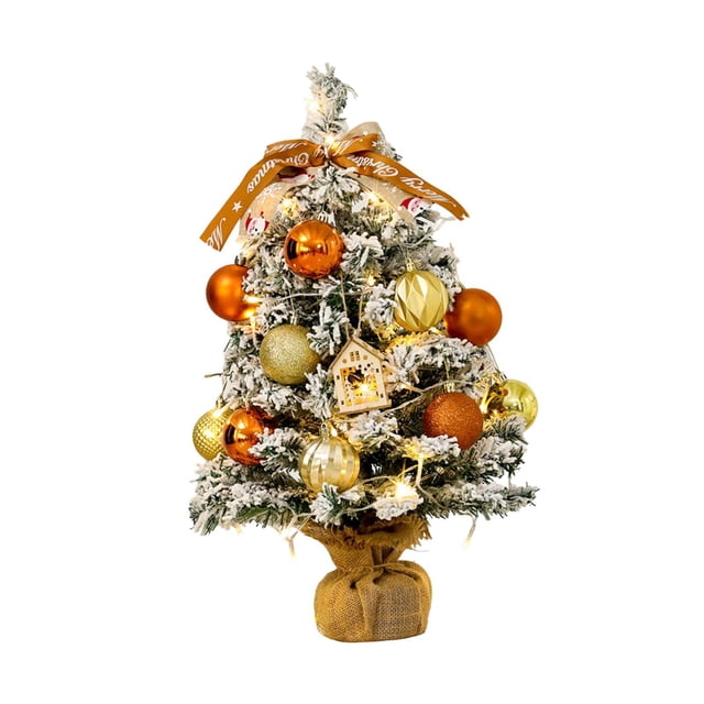 KLKCMS Xmas Mini Artificial Tree ,Small Xmas Artificial Tree Ornament ,Xmas Artificial with light