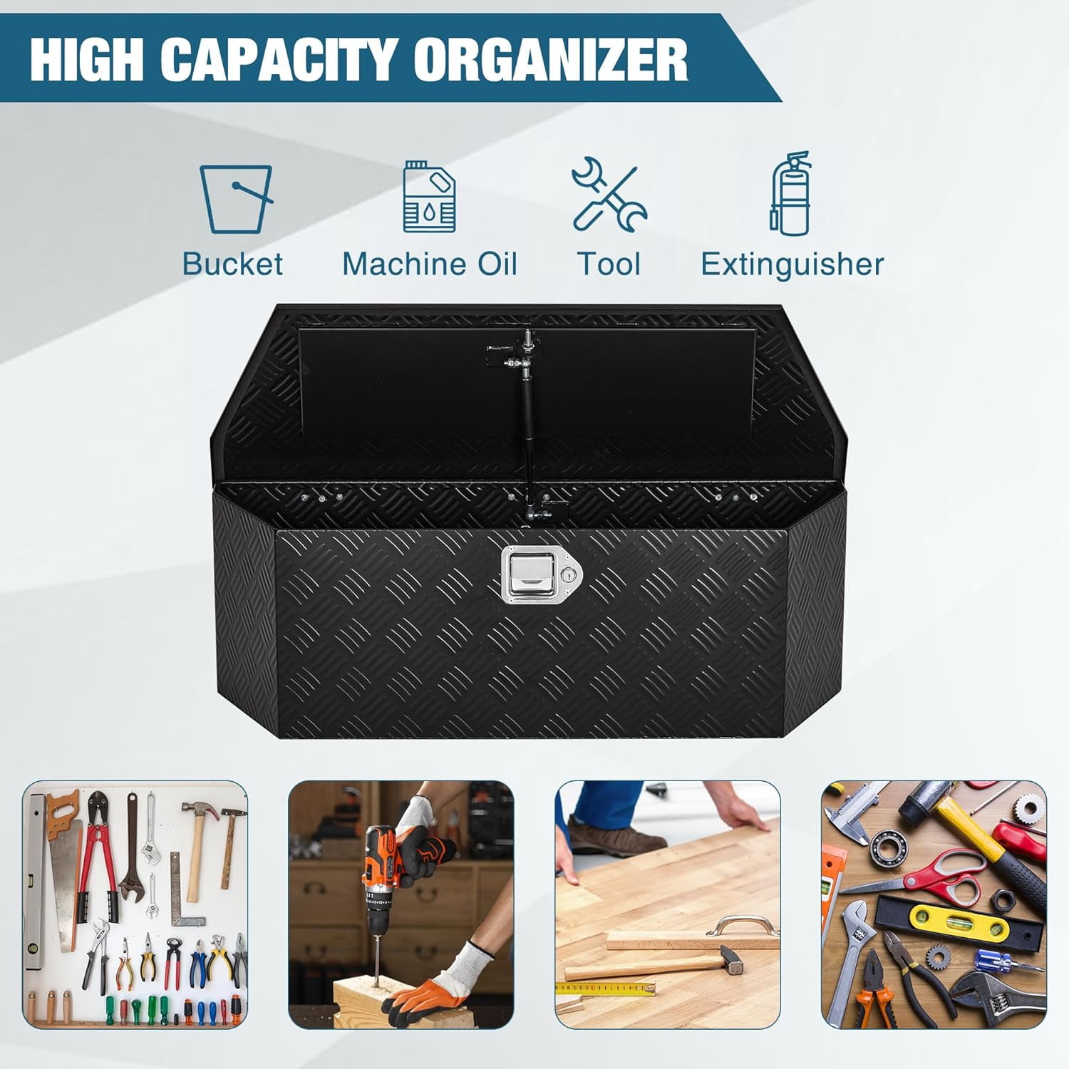 Telyswee Metal Trailer Tongue Box, 36" x 12" x 12" Heavy Duty Storage Toolbox with Lock and Keys, Utility Truck Tool Box Storage Organizer, Tool Chest for Pickup Truck Bed, RV