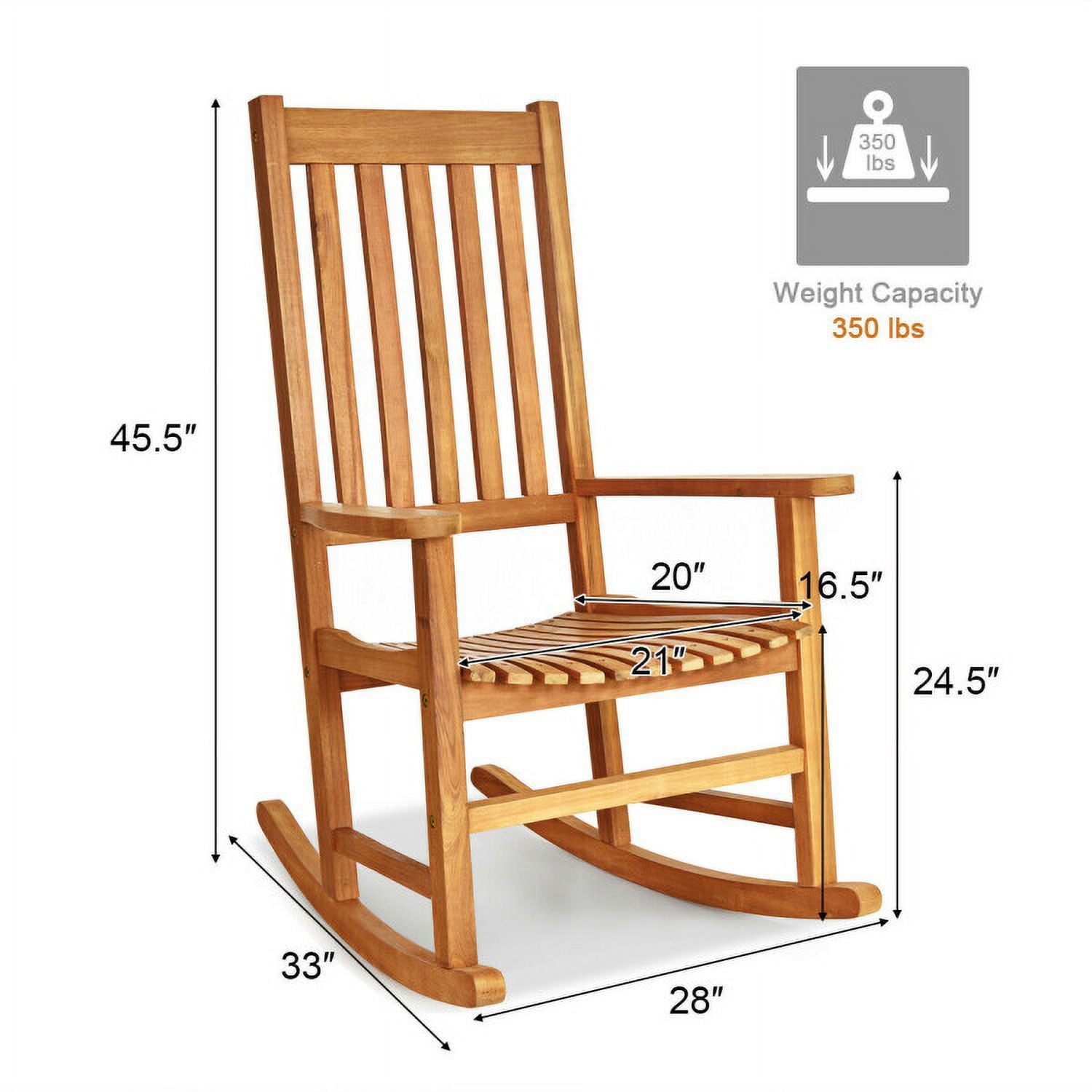 Aimee Lii Outdoor Rocking Chair, Patio Wooden Rocker Chair for Lawn, Porch, Backyard, Indoor and Garden, B-Natural