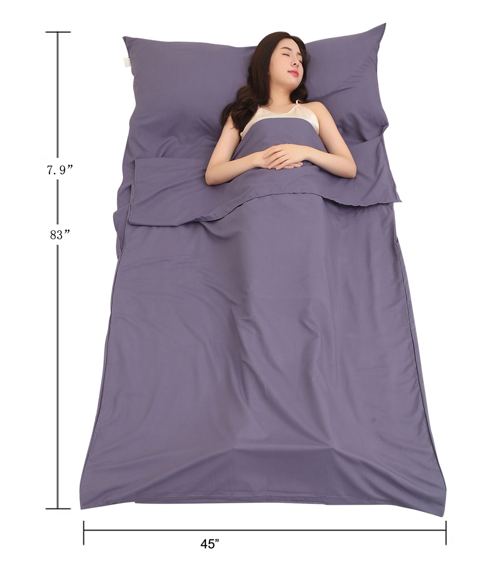 Jitty Sleeping Bag Liner 83"x45",Portable Lightweight Sleeping Bags,Travel Sheet with Pillow Slot for Adult Teen Hotel Travel Camping Home (Grey Blue)
