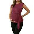 thumbnail image 2 of INSPIRE CHIC Women Maternity Tie Waist Blouse Cap Sleeve Summer 2025 T-Shirt Office Work Small Red, 2 of 6