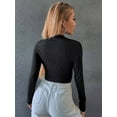 thumbnail image 5 of Women Long Sleeve Crop Tops Mock Turtle-Neck Tops Zip Up Crop Top for Women Fitted Cropped Shirts Trendy, 5 of 6