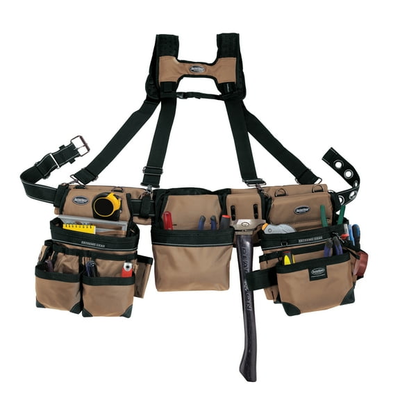 Bucket Boss 3 Tool Bag Tool Belt with Suspenders, in Tan, 55185-TN