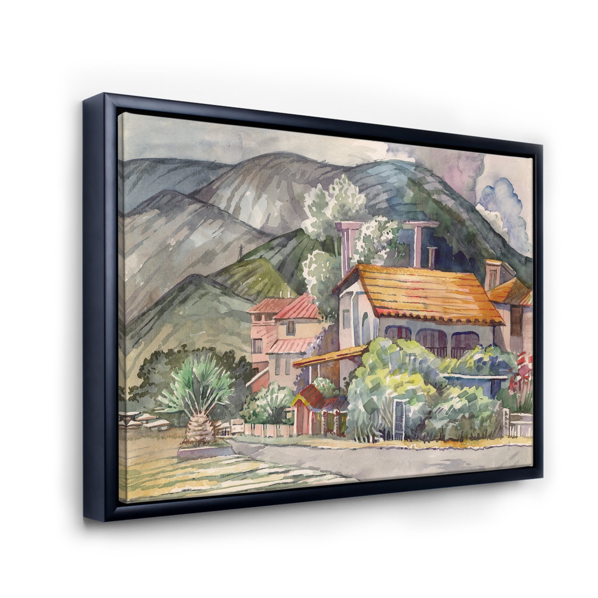 Designart 'Greek Mountains Landscape Off The Coast Of The Aegean Sea ' Traditional Framed Canvas Wall Art Print