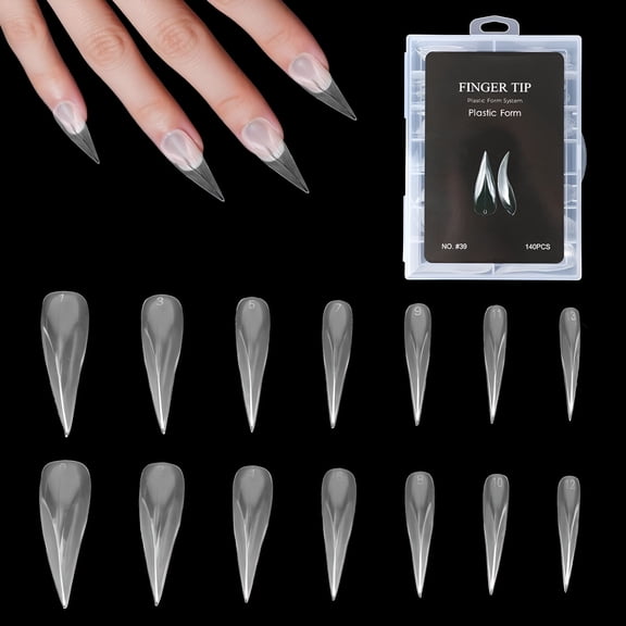 RAGUPEL 140Pcs Poly Extension Gel Nail Forms,14 Size Clear Eagle Claw Nail Molds Reusable Hawk Curve Nails Builder Forms for Halloween Manicure Art Design Salon Diy
