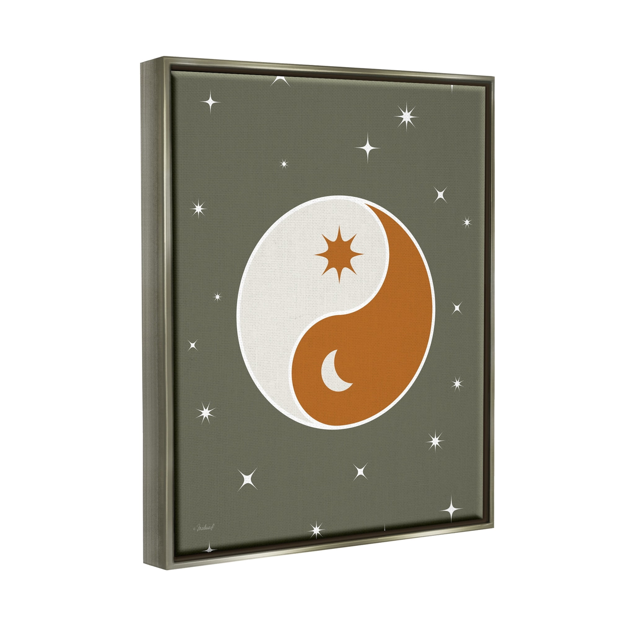 Stupell Industries Starry Yin Yang Symbol Celestial Sun Moon Shapes Graphic Art Luster Gray Floating Framed Canvas Print Wall Art, Design by Martina Pavlova