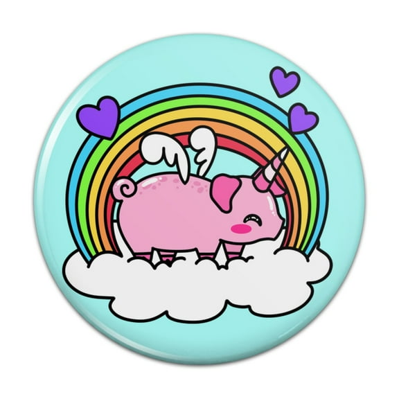 Cute Unicorn Pig with Rainbow Pinback Button Pin