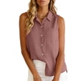 thumbnail image 6 of UOCUFY Cotton Linen Shirts for Women Sleeveless Collared Tops Oversized Button Up Blouses Work Shirts Casual Summer Tshirt (Light Purple, XL), 6 of 9