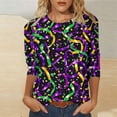 thumbnail image 6 of Nmnitkp Spring 2026 Womens Tops Fashion 3/4 Sleeve Tops for Women Mardi Gras Mask Print Loose Crew Neck Women's T-Shirts, Casual Carnival Spring Wear Women's Tops, Tees & Blouses Purple,3XL, 6 of 6