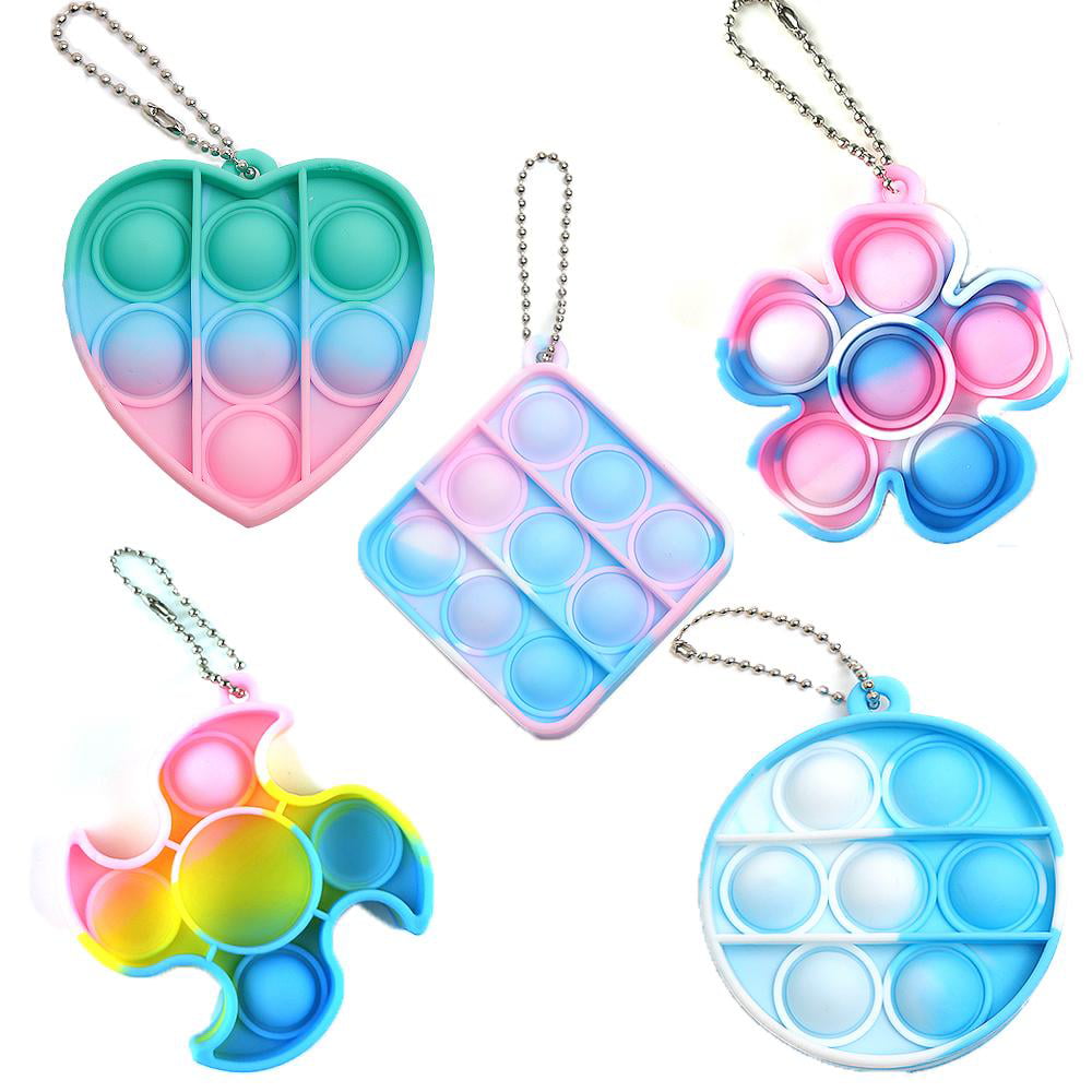 5Pcs Mini Fidget Sensory Toys,Simple Push Pop Stress Reliever,Push Bubble Pop Keychain Toy,Anti-Anxiety Office Desk Toy Educational Silicone Relief Hand Poppers Fidget Keychain for Kids Adults,Heart