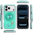 thumbnail image 4 of For iPhone 17 Pro Max Metal Diamond CD Pattern Design Matte Finished Hybrid with Rotational Ring [Car Mount Friendly] Case - Teal Bicycle with Flowers, 4 of 4