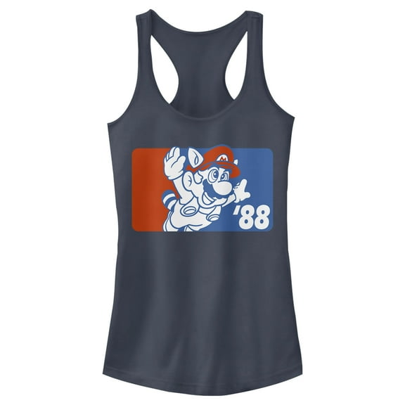 Junior's Nintendo Racoon Mario 1988  Racerback Tank Top Indigo 2X Large