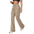 thumbnail image 2 of Endives Women's Cargo Pants High Waist Flare Pants Casual Trousers with Multi Pockets Elastic Drawstring Waist Solid Color Work Pants for Women, 2 of 6