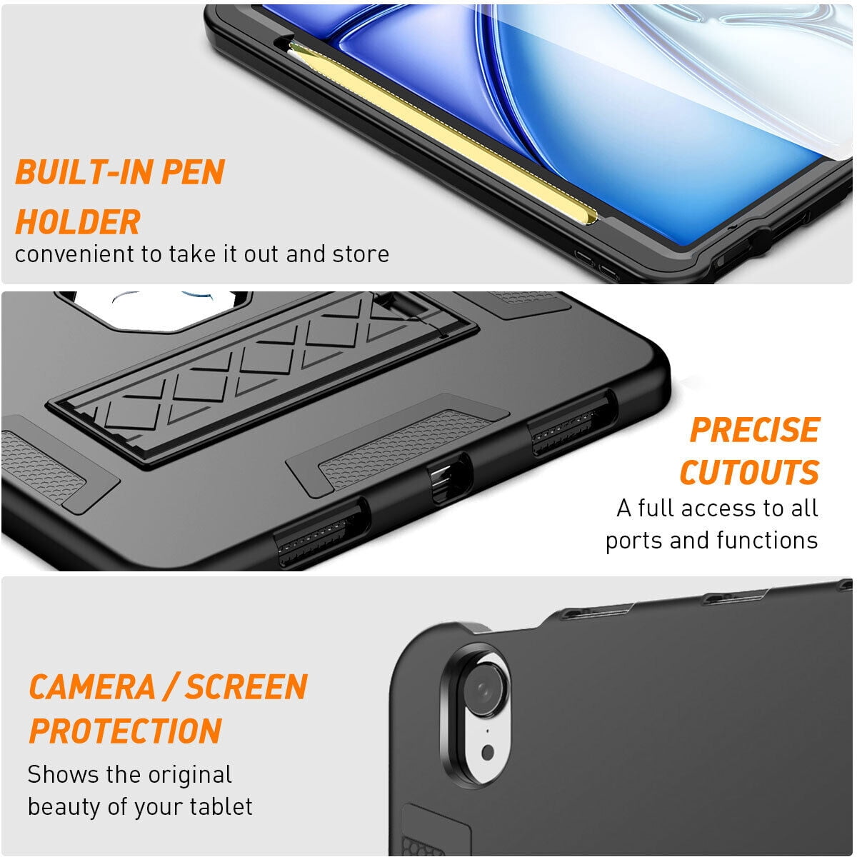 AICase For iPad Air 11-inch M2 (2024), iPad Air 5th 4th Generation 10.9 inch 2022 2020 Case with Pencil Holder,Heavy Duty Shockproof Stand Cover Screen Protector