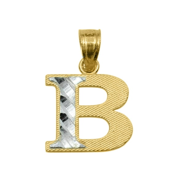 Precious Stars 14K Two-Tone Gold Diamond-cut Unisex Initial Letter 'B' Pendant - No Chain, Pendant Only